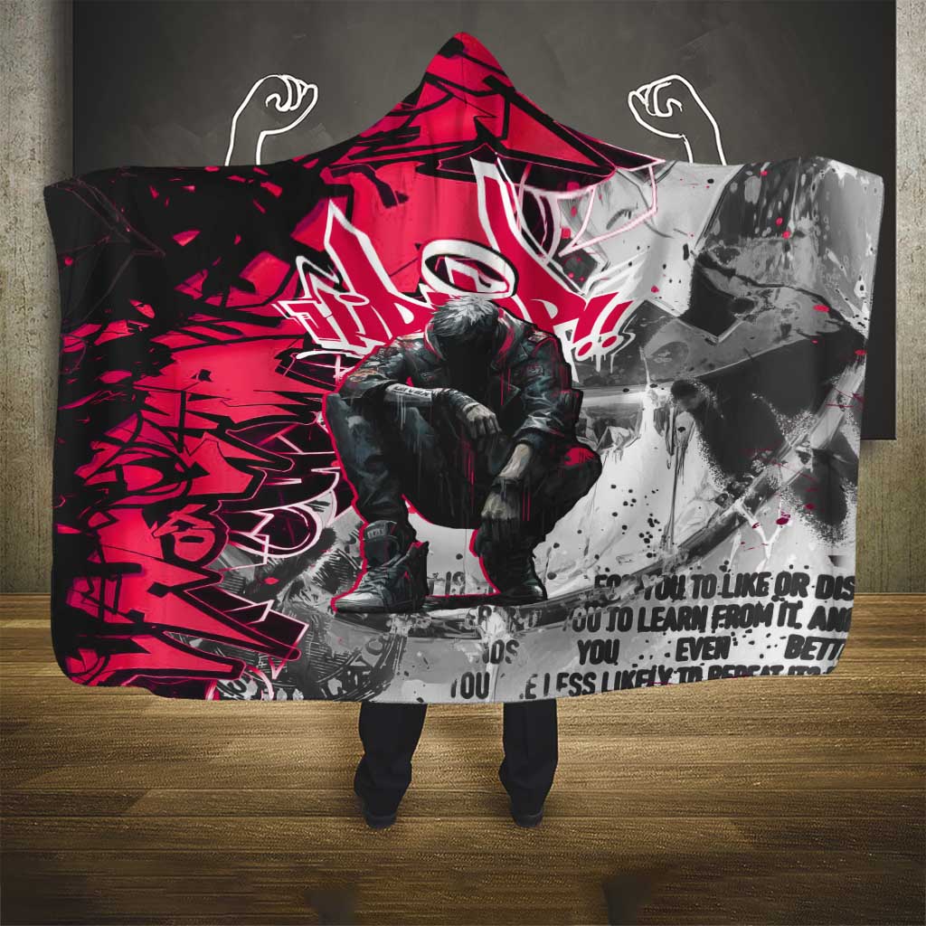Hip Hop Graffiti Design Hooded Blanket Sitting Hooded Figure and Red Black Street Art Elements - Wonder Print Shop