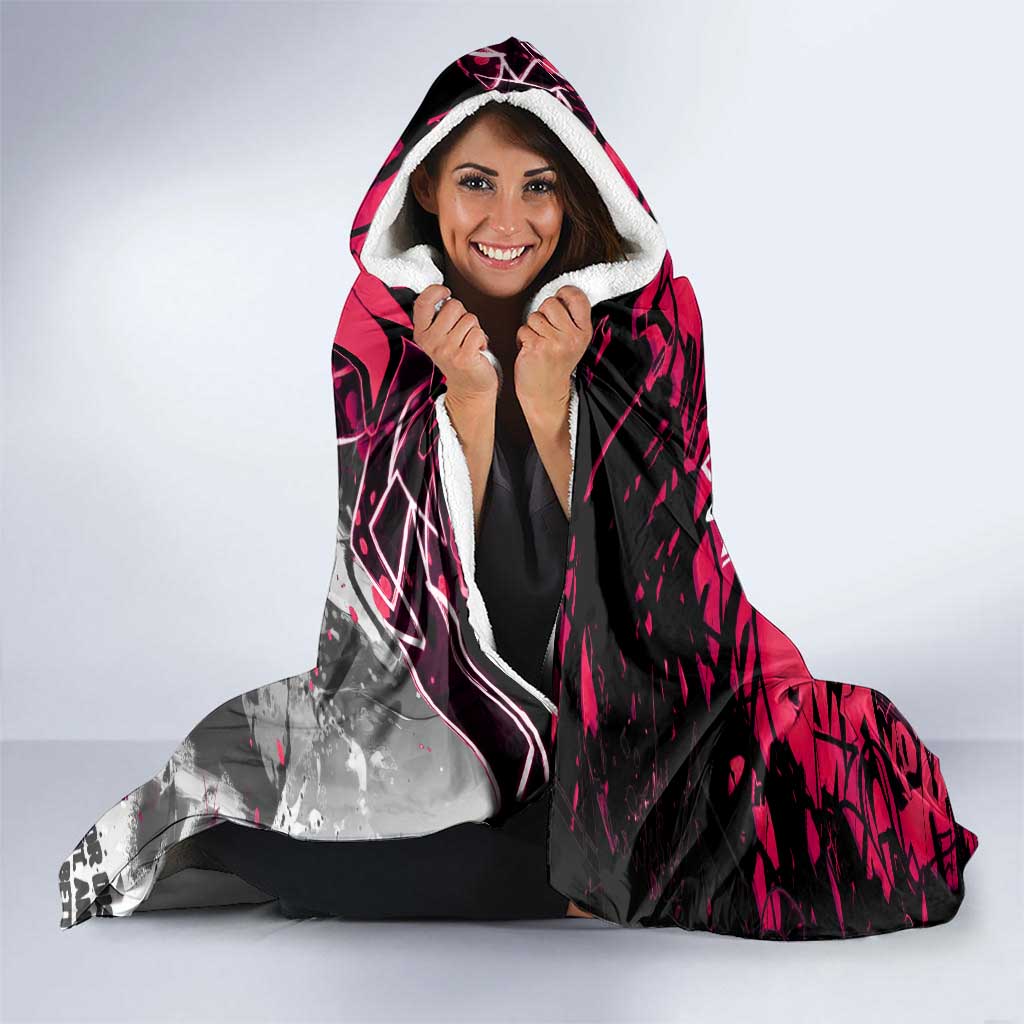 Hip Hop Graffiti Design Hooded Blanket Sitting Hooded Figure and Red Black Street Art Elements - Wonder Print Shop