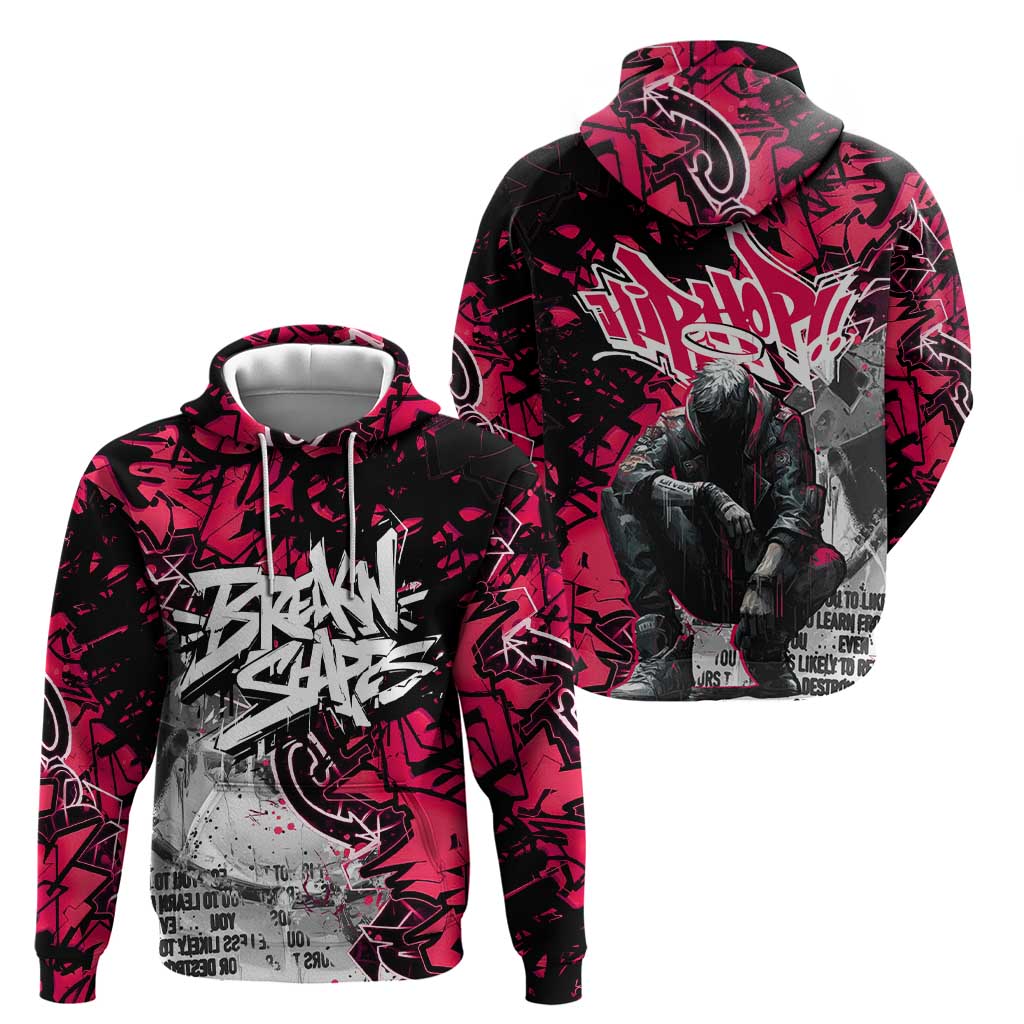 Hip Hop Graffiti Design Hoodie Sitting Hooded Figure and Red Black Street Art Elements - Wonder Print Shop