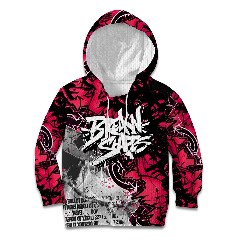 Hip Hop Graffiti Design Kid Hoodie Sitting Hooded Figure and Red Black Street Art Elements - Wonder Print Shop