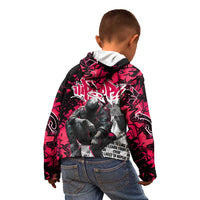 Hip Hop Graffiti Design Kid Hoodie Sitting Hooded Figure and Red Black Street Art Elements - Wonder Print Shop