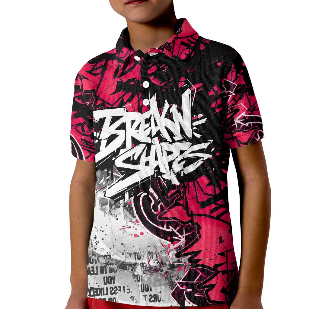 Hip Hop Graffiti Design Kid Polo Shirt Sitting Hooded Figure and Red Black Street Art Elements - Wonder Print Shop