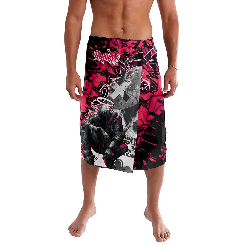 Hip Hop Graffiti Design Lavalava Sitting Hooded Figure and Red Black Street Art Elements - Wonder Print Shop