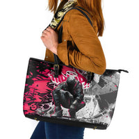 Hip Hop Graffiti Design Leather Tote Bag Sitting Hooded Figure and Red Black Street Art Elements - Wonder Print Shop