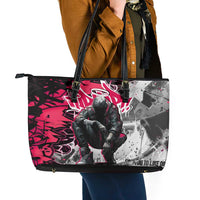 Hip Hop Graffiti Design Leather Tote Bag Sitting Hooded Figure and Red Black Street Art Elements - Wonder Print Shop