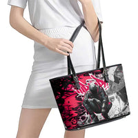 Hip Hop Graffiti Design Leather Tote Bag Sitting Hooded Figure and Red Black Street Art Elements - Wonder Print Shop