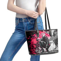 Hip Hop Graffiti Design Leather Tote Bag Sitting Hooded Figure and Red Black Street Art Elements - Wonder Print Shop