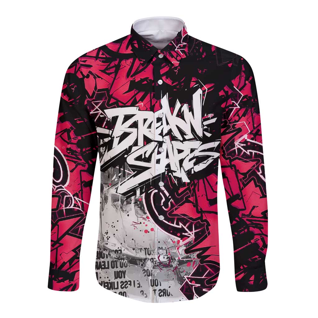 Hip Hop Graffiti Design Long Sleeve Button Shirt Sitting Hooded Figure and Red Black Street Art Elements - Wonder Print Shop