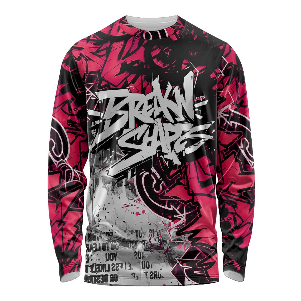 Hip Hop Graffiti Design Long Sleeve Shirt Sitting Hooded Figure and Red Black Street Art Elements - Wonder Print Shop