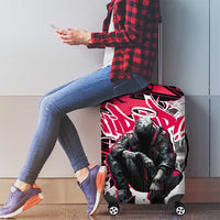 Hip Hop Graffiti Design Luggage Cover Sitting Hooded Figure and Red Black Street Art Elements - Wonder Print Shop