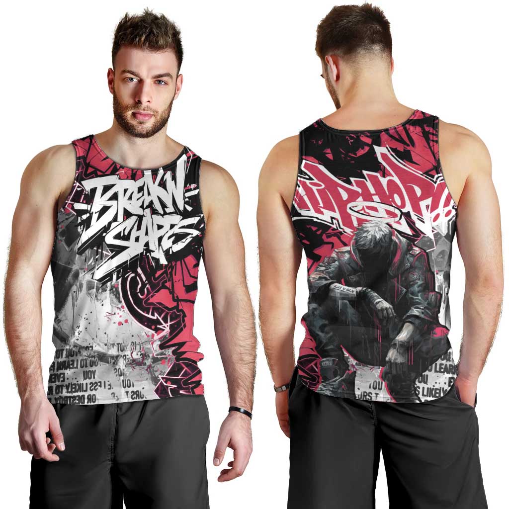 Hip Hop Graffiti Design Men Tank Top Sitting Hooded Figure and Red Black Street Art Elements - Wonder Print Shop