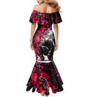 Hip Hop Graffiti Design Mermaid Dress Sitting Hooded Figure and Red Black Street Art Elements - Wonder Print Shop