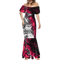 Hip Hop Graffiti Design Mermaid Dress Sitting Hooded Figure and Red Black Street Art Elements - Wonder Print Shop