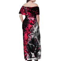 Hip Hop Graffiti Design Off Shoulder Maxi Dress Sitting Hooded Figure and Red Black Street Art Elements - Wonder Print Shop