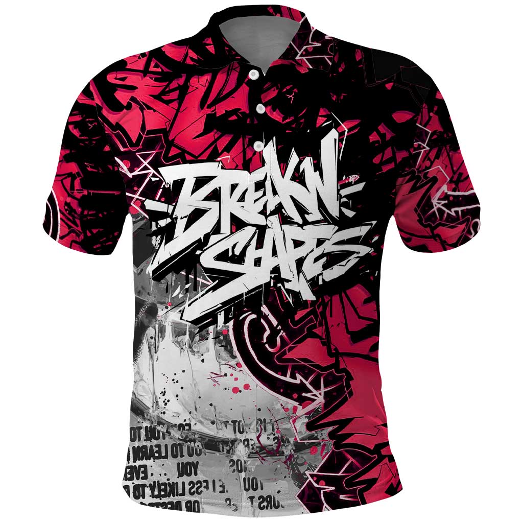 Hip Hop Graffiti Design Polo Shirt Sitting Hooded Figure and Red Black Street Art Elements - Wonder Print Shop