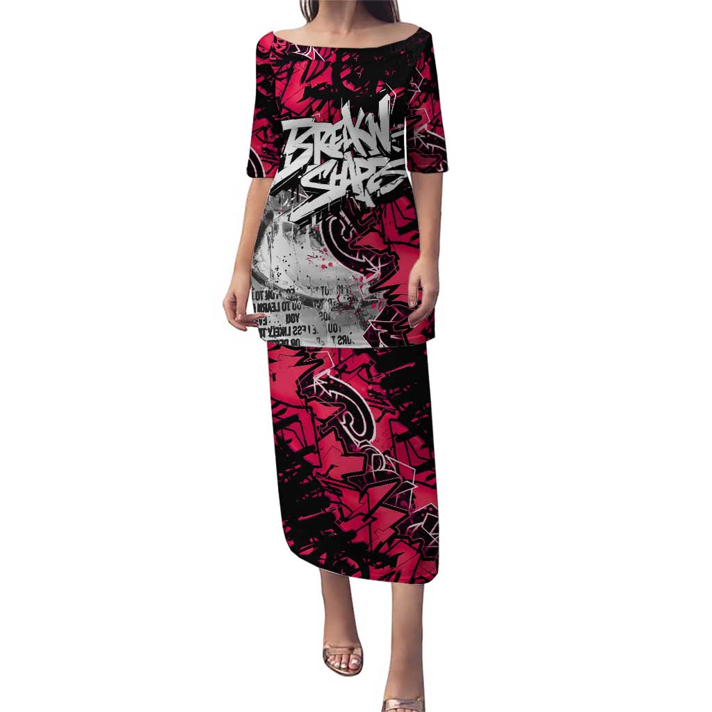 Hip Hop Graffiti Design Puletasi Sitting Hooded Figure and Red Black Street Art Elements - Wonder Print Shop