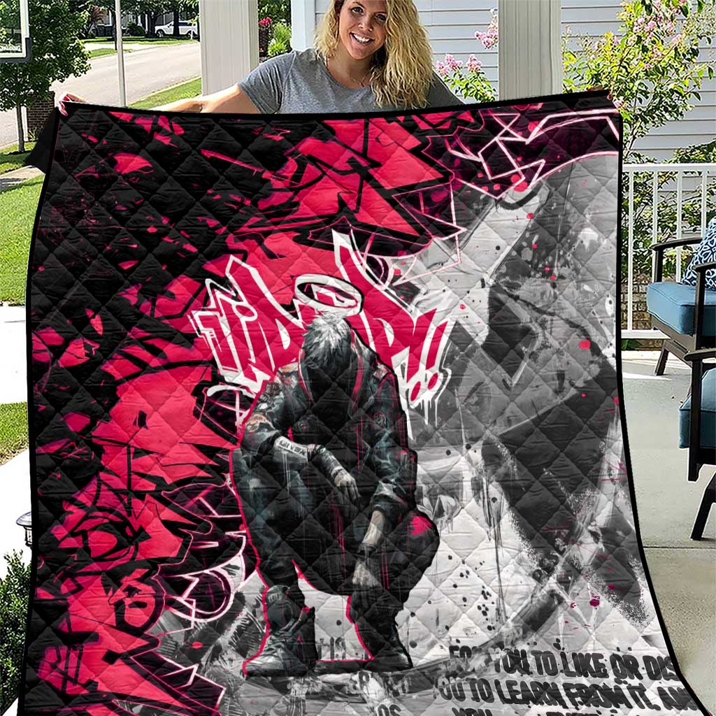 Hip Hop Graffiti Design Quilt Sitting Hooded Figure and Red Black Street Art Elements - Wonder Print Shop