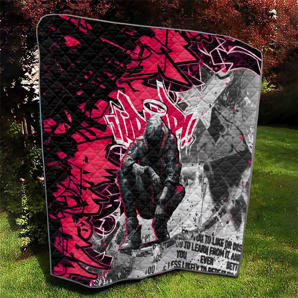 Hip Hop Graffiti Design Quilt Sitting Hooded Figure and Red Black Street Art Elements - Wonder Print Shop