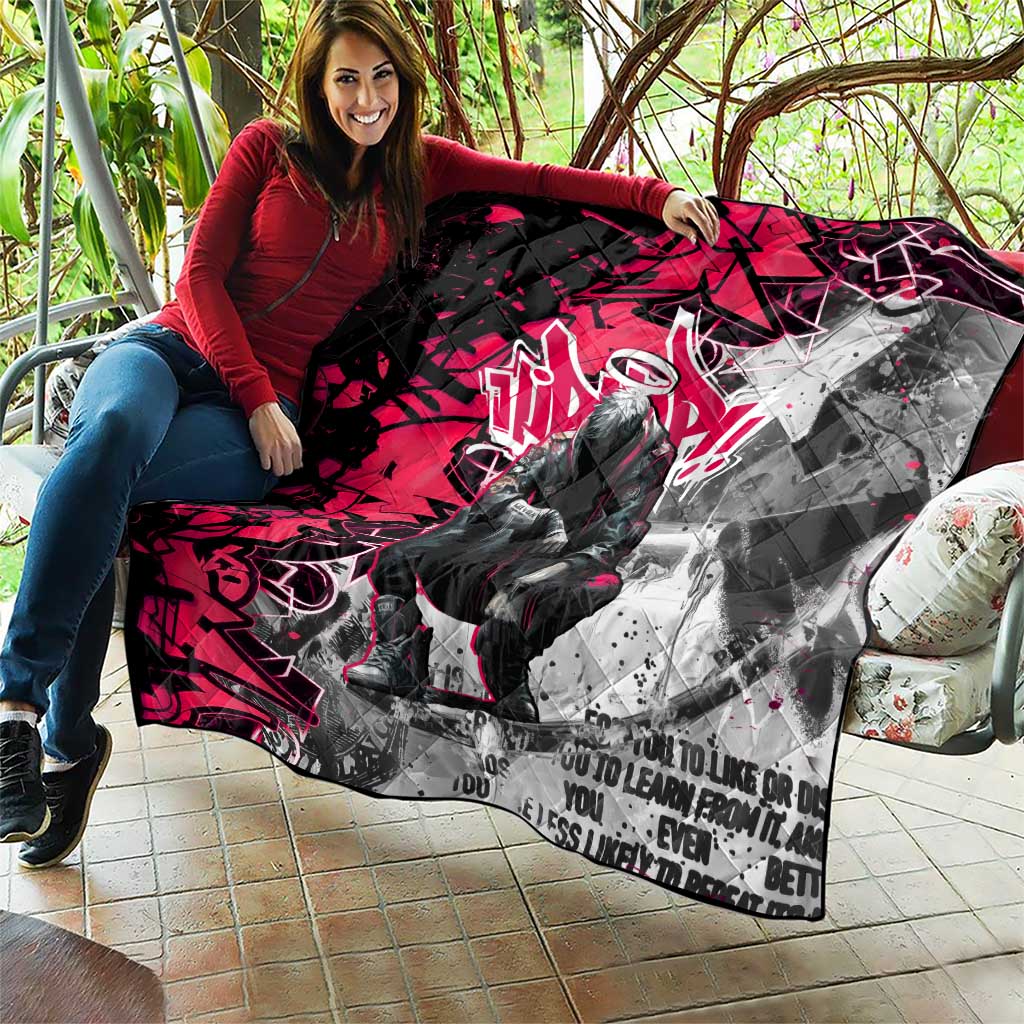Hip Hop Graffiti Design Quilt Sitting Hooded Figure and Red Black Street Art Elements - Wonder Print Shop
