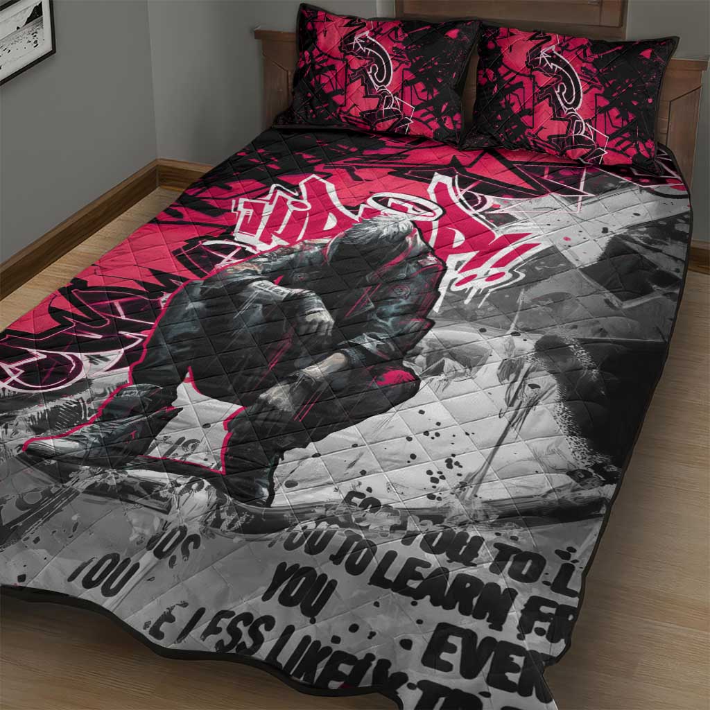 Hip Hop Graffiti Design Quilt Bed Set Sitting Hooded Figure and Red Black Street Art Elements - Wonder Print Shop