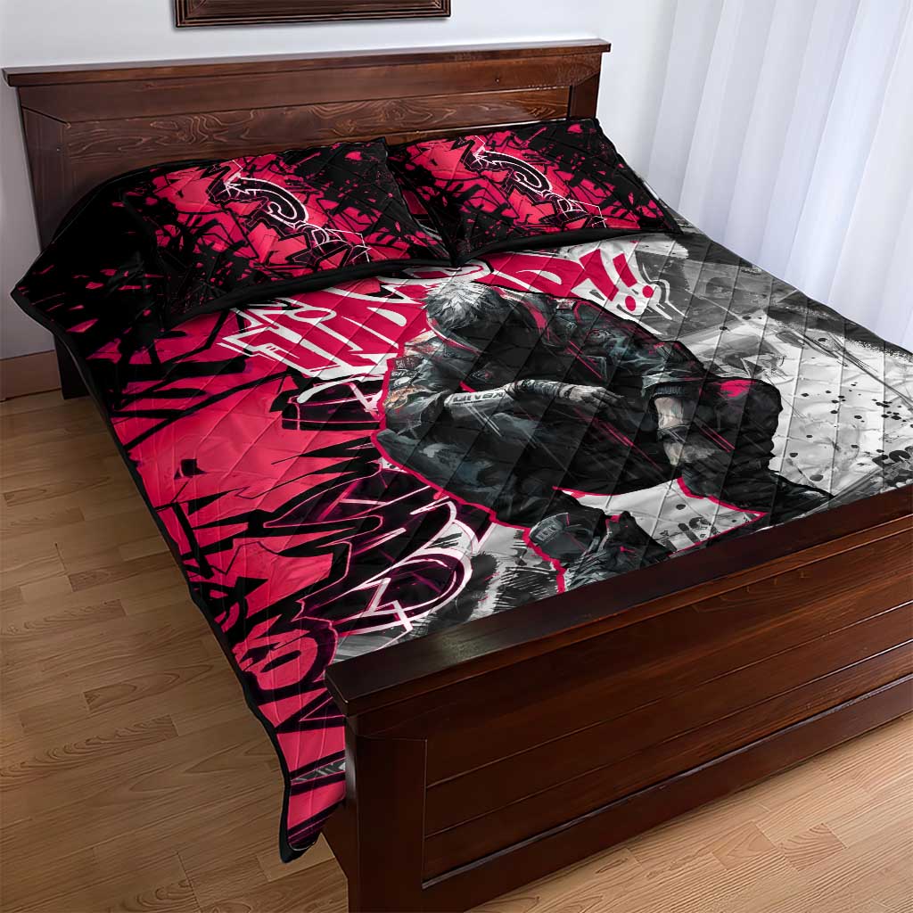 Hip Hop Graffiti Design Quilt Bed Set Sitting Hooded Figure and Red Black Street Art Elements - Wonder Print Shop