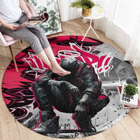 Hip Hop Graffiti Design Round Carpet Sitting Hooded Figure and Red Black Street Art Elements - Wonder Print Shop