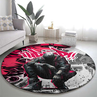 Hip Hop Graffiti Design Round Carpet Sitting Hooded Figure and Red Black Street Art Elements - Wonder Print Shop