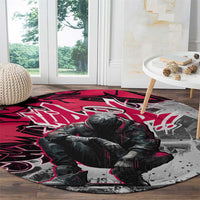 Hip Hop Graffiti Design Round Carpet Sitting Hooded Figure and Red Black Street Art Elements - Wonder Print Shop