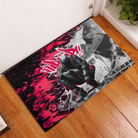 Hip Hop Graffiti Design Rubber Doormat Sitting Hooded Figure and Red Black Street Art Elements - Wonder Print Shop