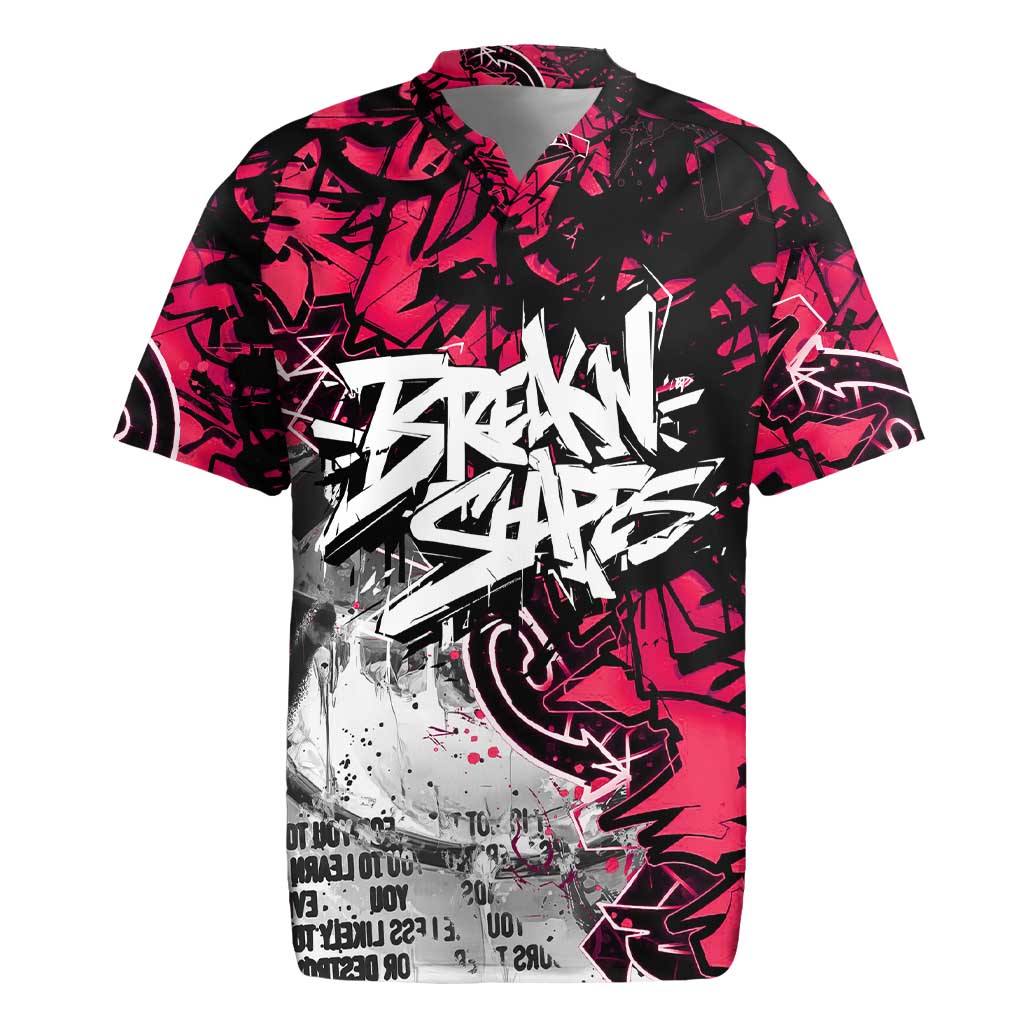 Hip Hop Graffiti Design Rugby Jersey Sitting Hooded Figure and Red Black Street Art Elements - Wonder Print Shop