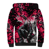 Hip Hop Graffiti Design Sherpa Hoodie Sitting Hooded Figure and Red Black Street Art Elements - Wonder Print Shop