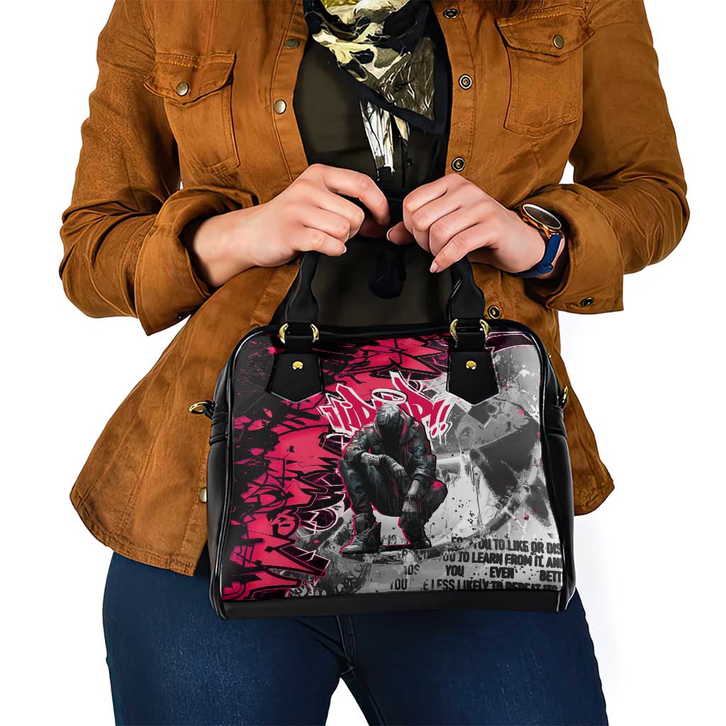 Hip Hop Graffiti Design Shoulder Handbag Sitting Hooded Figure and Red Black Street Art Elements - Wonder Print Shop
