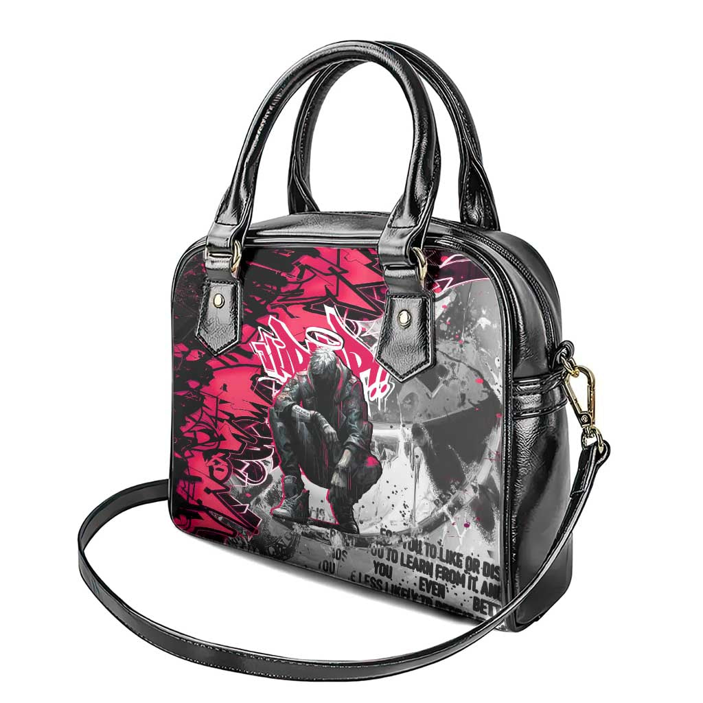 Hip Hop Graffiti Design Shoulder Handbag Sitting Hooded Figure and Red Black Street Art Elements - Wonder Print Shop