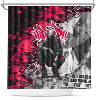 Hip Hop Graffiti Design Shower Curtain Sitting Hooded Figure and Red Black Street Art Elements - Wonder Print Shop