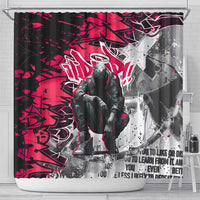 Hip Hop Graffiti Design Shower Curtain Sitting Hooded Figure and Red Black Street Art Elements - Wonder Print Shop
