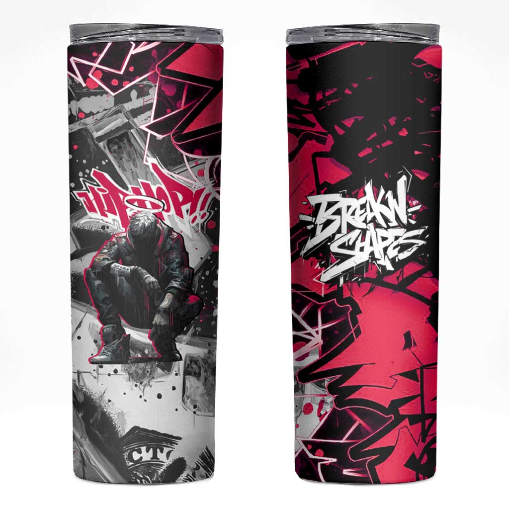 Hip Hop Graffiti Design Skinny Tumbler Sitting Hooded Figure and Red Black Street Art Elements - Wonder Print Shop