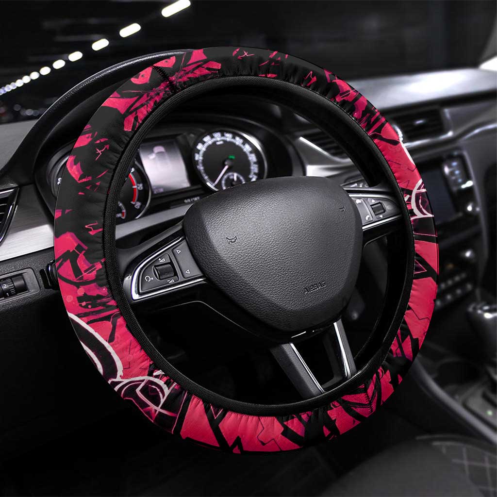 Hip Hop Graffiti Design Steering Wheel Cover Sitting Hooded Figure and Red Black Street Art Elements - Wonder Print Shop