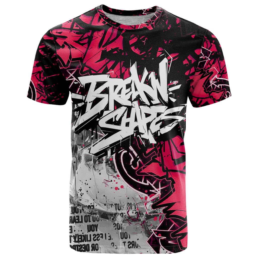 Hip Hop Graffiti Design T Shirt Sitting Hooded Figure and Red Black Street Art Elements - Wonder Print Shop