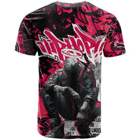 Hip Hop Graffiti Design T Shirt Sitting Hooded Figure and Red Black Street Art Elements - Wonder Print Shop