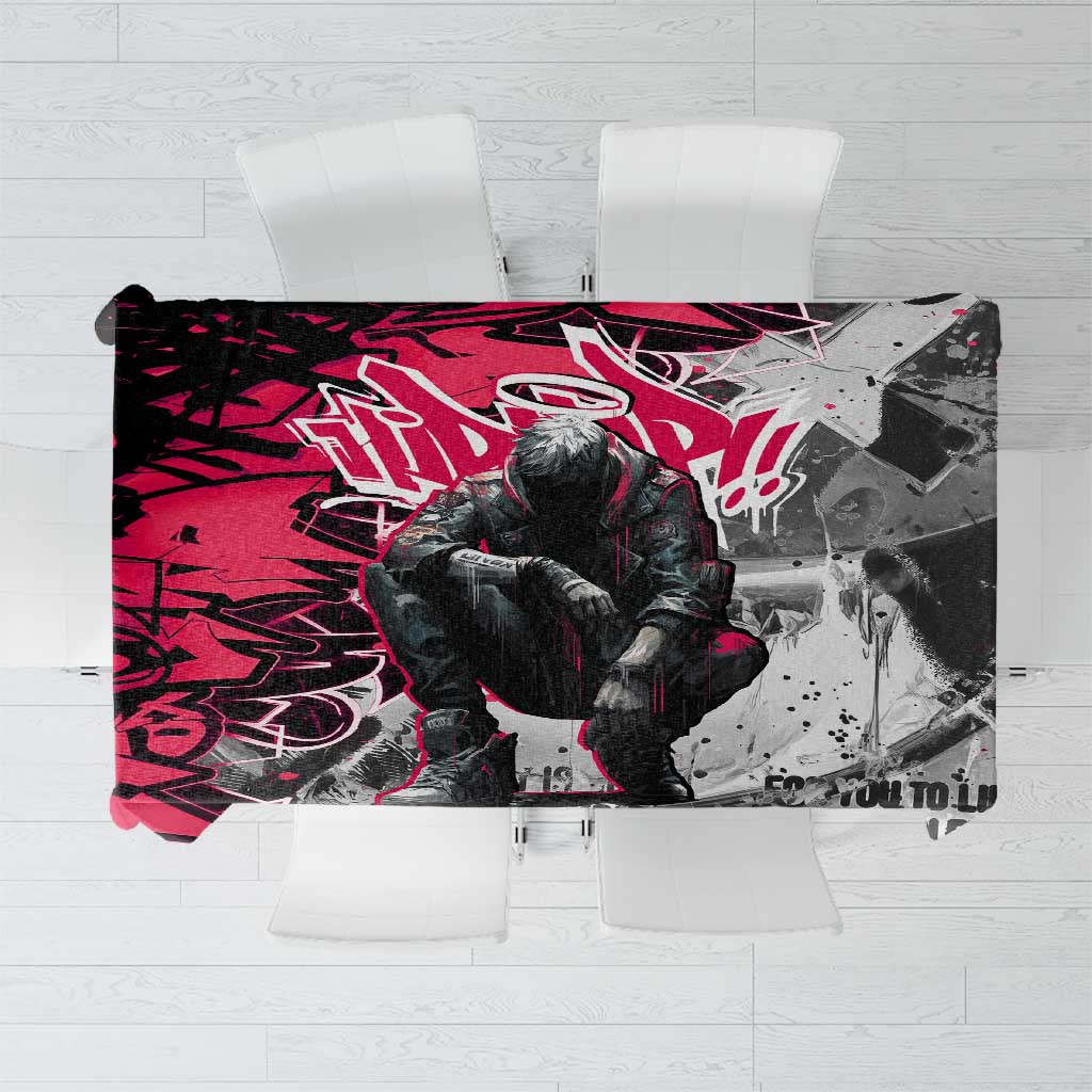 Hip Hop Graffiti Design Tablecloth Sitting Hooded Figure and Red Black Street Art Elements - Wonder Print Shop