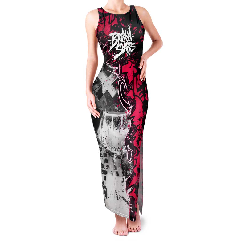 Hip Hop Graffiti Design Tank Maxi Dress Sitting Hooded Figure and Red Black Street Art Elements - Wonder Print Shop