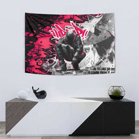 Hip Hop Graffiti Design Tapestry Sitting Hooded Figure and Red Black Street Art Elements - Wonder Print Shop