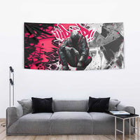 Hip Hop Graffiti Design Tapestry Sitting Hooded Figure and Red Black Street Art Elements - Wonder Print Shop