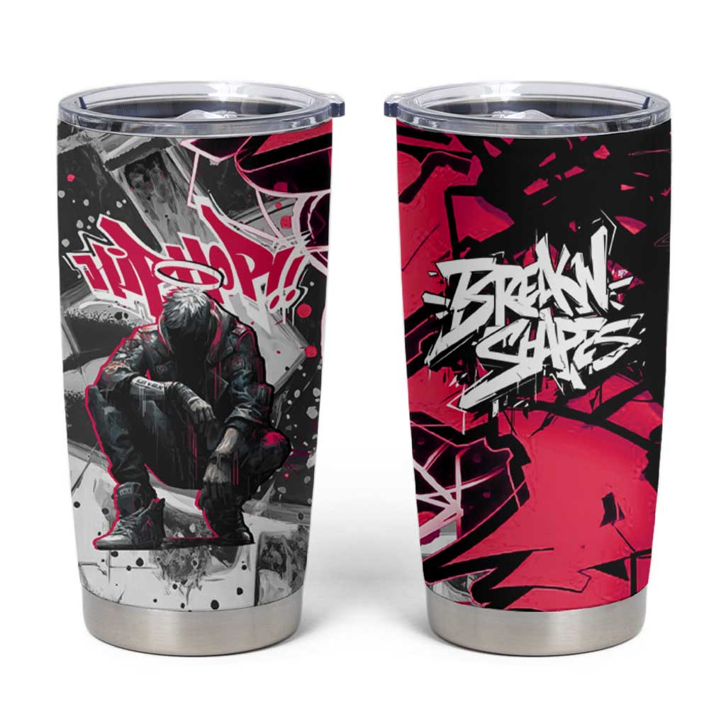 Hip Hop Graffiti Design Tumbler Cup Sitting Hooded Figure and Red Black Street Art Elements - Wonder Print Shop