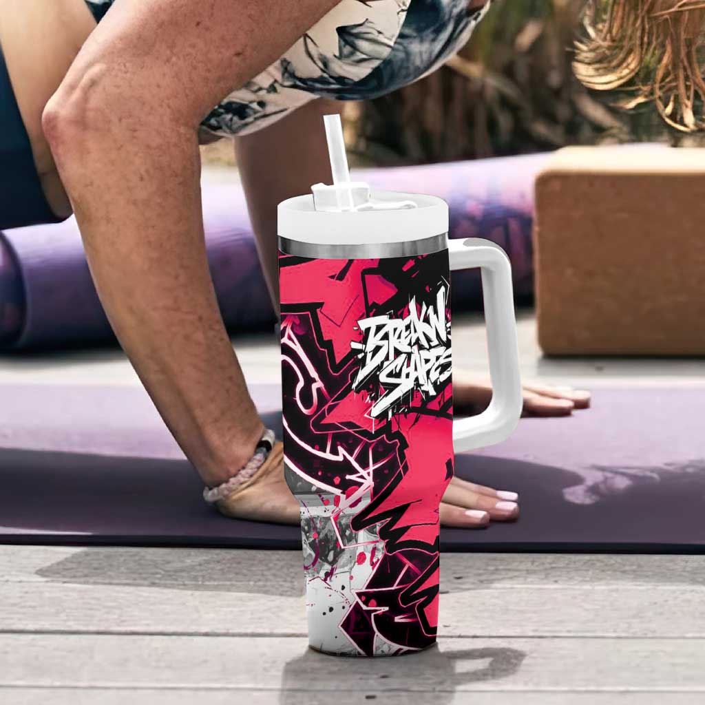 Hip Hop Graffiti Design Tumbler With Handle Sitting Hooded Figure and Red Black Street Art Elements - Wonder Print Shop