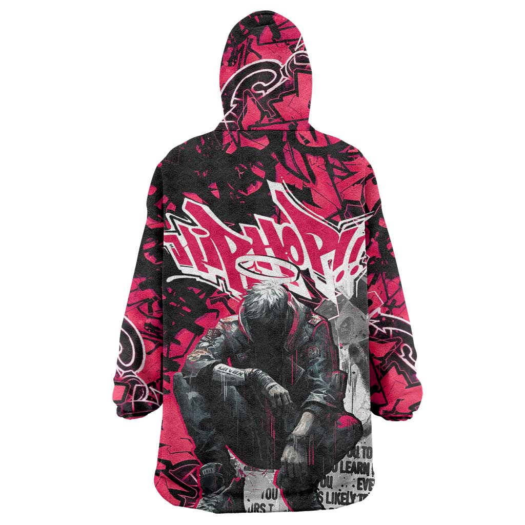 Hip Hop Graffiti Design Wearable Blanket Hoodie Sitting Hooded Figure and Red Black Street Art Elements - Wonder Print Shop