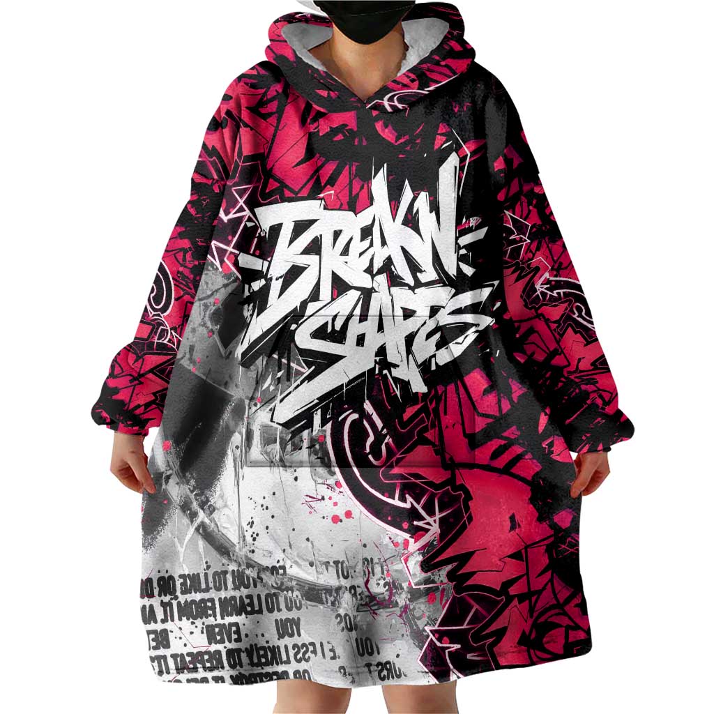 Hip Hop Graffiti Design Wearable Blanket Hoodie Sitting Hooded Figure and Red Black Street Art Elements - Wonder Print Shop