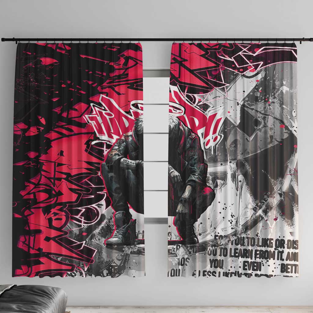 Hip Hop Graffiti Design Window Curtain Sitting Hooded Figure and Red Black Street Art Elements - Wonder Print Shop