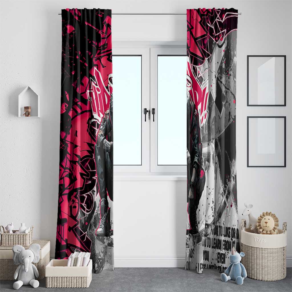 Hip Hop Graffiti Design Window Curtain Sitting Hooded Figure and Red Black Street Art Elements - Wonder Print Shop