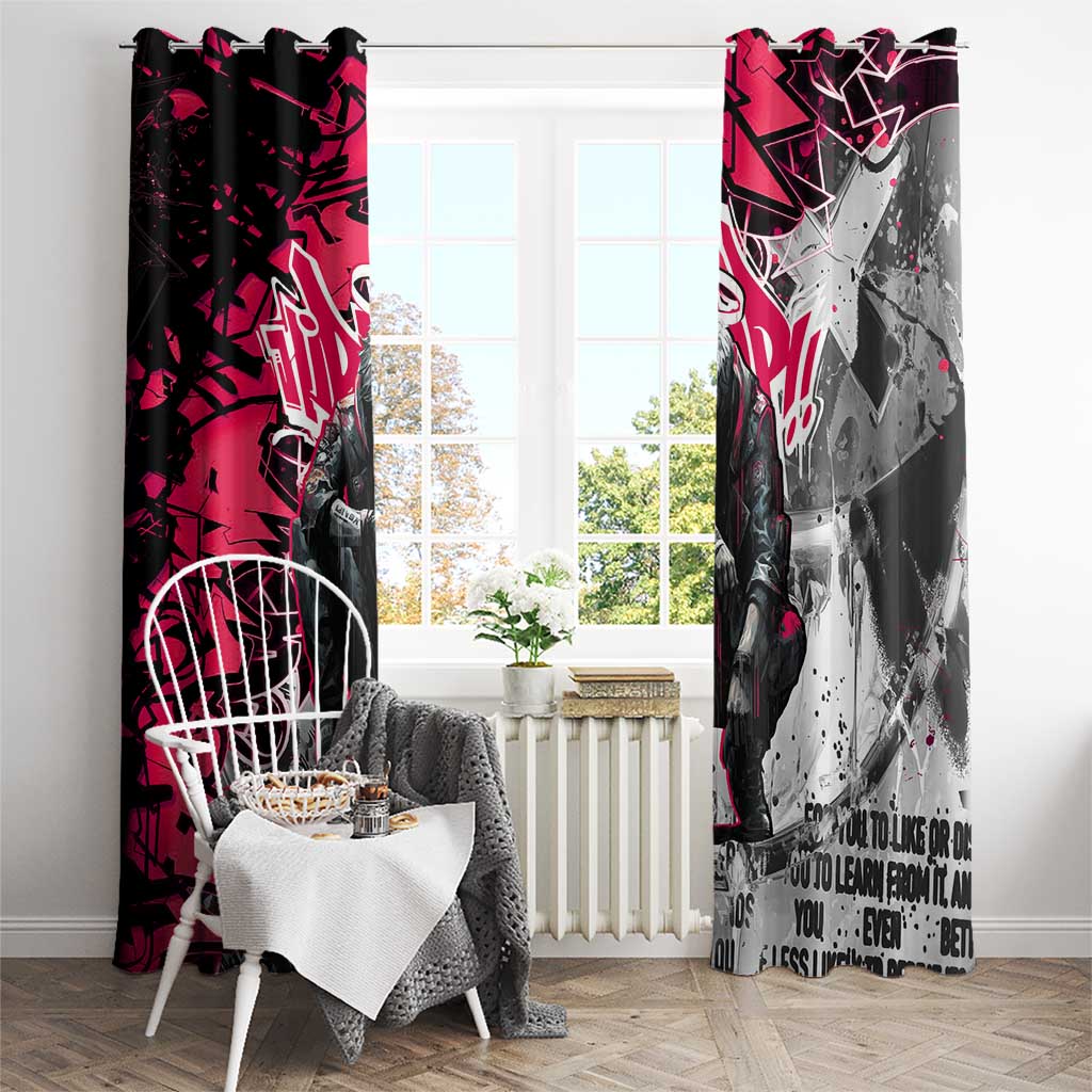 Hip Hop Graffiti Design Window Curtain Sitting Hooded Figure and Red Black Street Art Elements - Wonder Print Shop